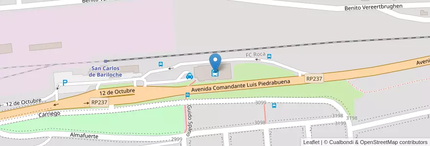 Mapa de ubicacion de Terminal de Ómnibus de Bariloche en アルゼンチン, チリ, リオネグロ州, Departamento Bariloche, Municipio De San Carlos De Bariloche, San Carlos De Bariloche.
