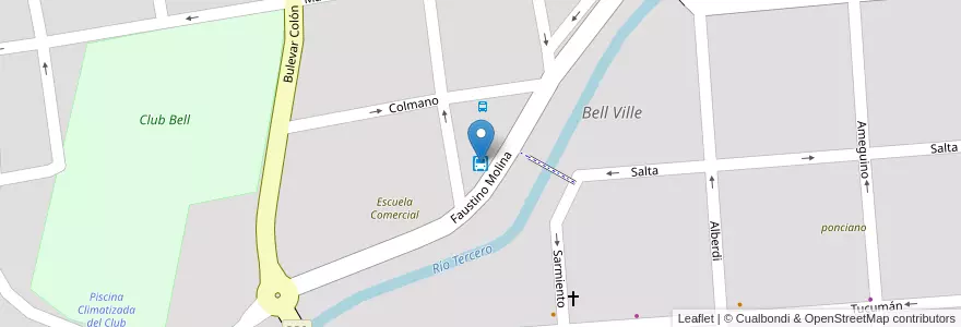 Mapa de ubicacion de Terminal de Omnibús de Bell Ville en Аргентина, Кордова, Departamento Unión, Pedanía Bell Ville, Municipio De Bell Ville, Bell Ville.