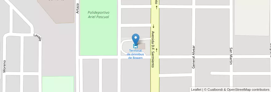 Mapa de ubicacion de Terminal de ómnibus de Bowen en الأرجنتين, Mendoza, General Alvear, Distrito Bowen.