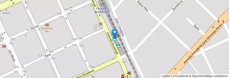 Mapa de ubicacion de Terminal de Omnibus de Brandsen en アルゼンチン, ブエノスアイレス州, Brandsen.