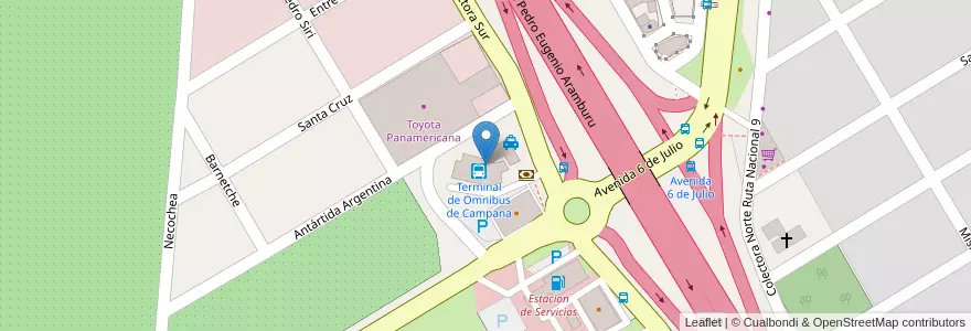 Mapa de ubicacion de Terminal de Omnibus de Campana en アルゼンチン, ブエノスアイレス州, Partido De Campana.
