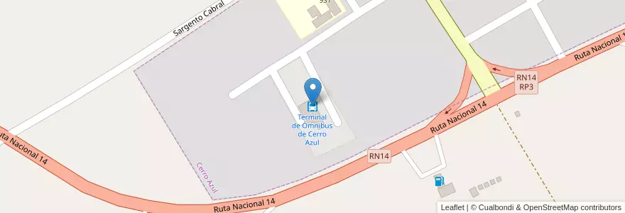 Mapa de ubicacion de Terminal de Ómnibus de Cerro Azul en Arjantin, Misiones, Departamento Leandro N. Alem, Municipio De Cerro Azul.
