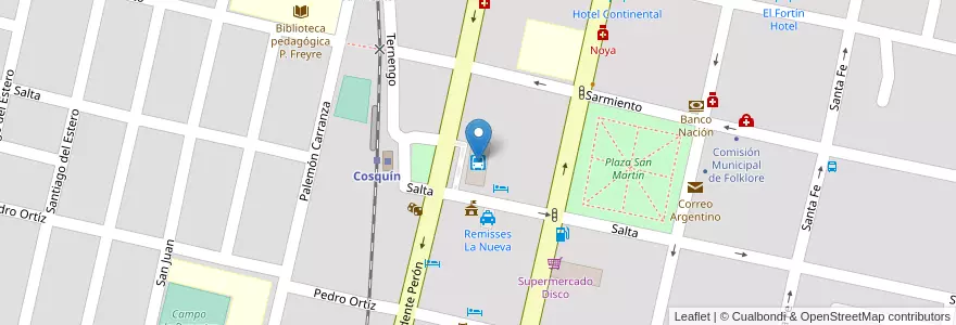 Mapa de ubicacion de Terminal de Ómnibus de Cosquín en アルゼンチン, コルドバ州, Departamento Punilla, Pedanía Rosario, Municipio De Cosquín, Cosquín.