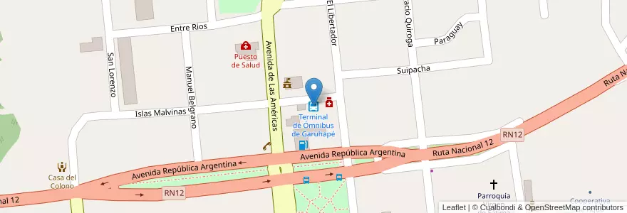 Mapa de ubicacion de Terminal de Ómnibus de Garuhapé en Argentina, Misiones, Departamento Libertador General San Martín, Municipio De Garuhapé.