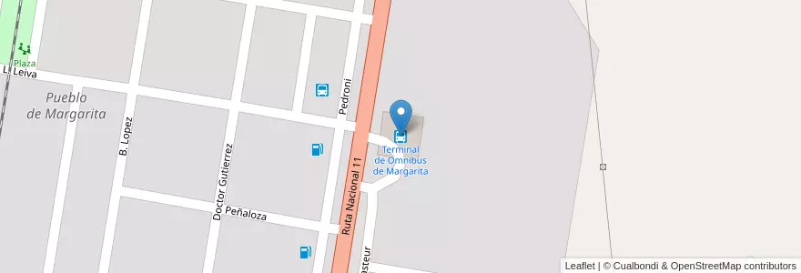 Mapa de ubicacion de Terminal de Omnibus de Margarita en アルゼンチン, サンタフェ州, Departamento Vera, Municipio De Margarita.