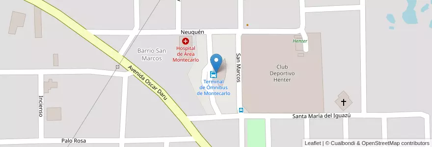 Mapa de ubicacion de Terminal de Ómnibus de Montecarlo en 아르헨티나, Misiones, Departamento Montecarlo, Municipio De Montecarlo, Montecarlo.