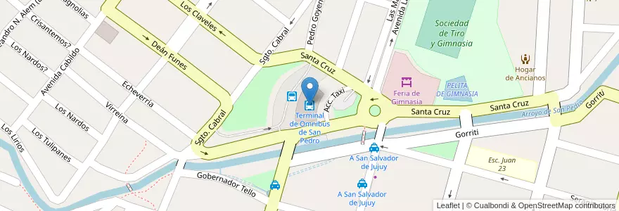 Mapa de ubicacion de Terminal de Omnibus de San Pedro en Arjantin, Jujuy, Departamento San Pedro, Municipio De San Pedro De Jujuy.