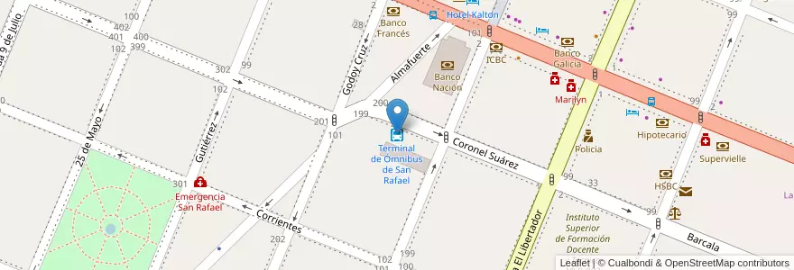 Mapa de ubicacion de Terminal de Ómnibus de San Rafael en アルゼンチン, チリ, メンドーサ州, San Rafael, Distrito Ciudad De San Rafael, Departamento San Rafael.