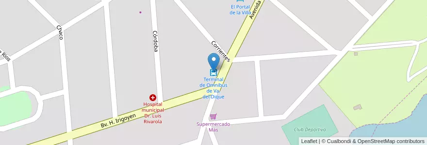 Mapa de ubicacion de Terminal de Omnibus de Va. del Dique en Аргентина, Кордова, Departamento Calamuchita, Pedanía Monsalvo, Municipio De Villa Del Dique, Villa Del Dique.