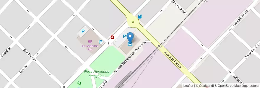 Mapa de ubicacion de Terminal de Omnibus Francisco Toscano en Arjantin, Buenos Aires, Partido De Azul.