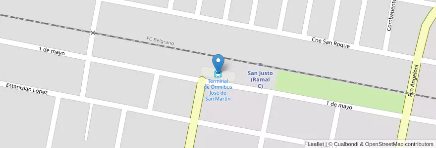 Mapa de ubicacion de Terminal de Ómnibus José de San Martín en Аргентина, Санта-Фе, Departamento San Justo, Municipio De San Justo, San Justo.
