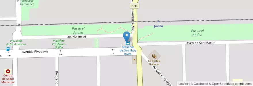 Mapa de ubicacion de Terminal de Omnibus Jovita en Arjantin, Córdoba, Departamento General Roca, Pedanía Italó, Municipio De Jovita, Jovita.