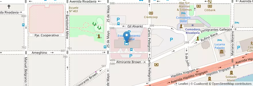 Mapa de ubicacion de Terminal de omnibus Municipalidad de Comodoro RivadaviaAngel Solari en Аргентина, Чубут, Departamento Escalante, Comodoro Rivadavia.