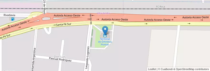 Mapa de ubicacion de Terminal de Ómnibus Plottier en 아르헨티나, 칠레, 네우켄주, Departamento Confluencia, Municipio De Plottier, Plottier.