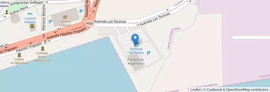 Mapa de ubicacion de Terminal del Puerto en Argentina, Chubut, Departamento Escalante, Comodoro Rivadavia.