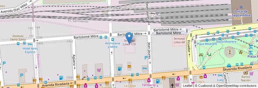 Mapa de ubicacion de Terminal Línea 129, Balvanera en アルゼンチン, Ciudad Autónoma De Buenos Aires, Comuna 3, ブエノスアイレス.
