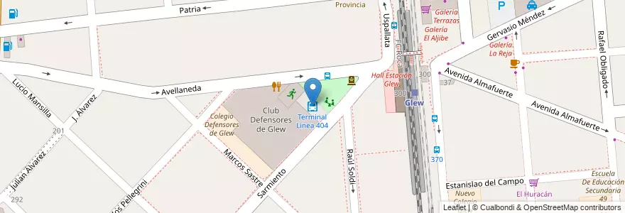 Mapa de ubicacion de Terminal Línea 404 en アルゼンチン, ブエノスアイレス州, Partido De Almirante Brown, Glew.