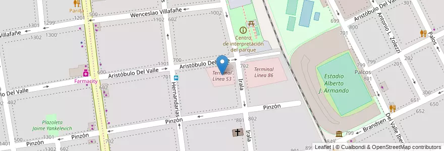 Mapa de ubicacion de Terminal Línea 53, Boca en アルゼンチン, Ciudad Autónoma De Buenos Aires, Comuna 4, ブエノスアイレス.