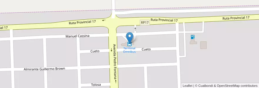 Mapa de ubicacion de Terminal Omnibus en Argentina, Córdoba, Departamento Río Primero, Pedanía Castaño, Municipio De Villa Fontana, Villa Fontana.