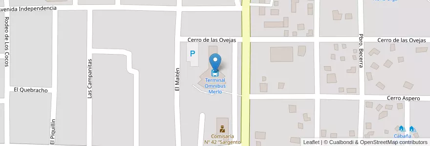 Mapa de ubicacion de Terminal Omnibus Merlo en アルゼンチン, サンルイス州, Junín, Municipio De Merlo, Villa De Merlo.