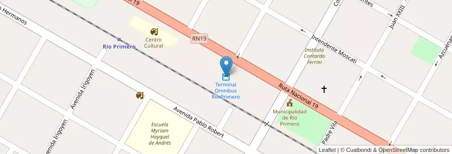 Mapa de ubicacion de Terminal Omnibus Rio Primero en アルゼンチン, コルドバ州, Departamento Río Primero, Municipio De Río Primero, Pedanía Viamonte, Río Primero.