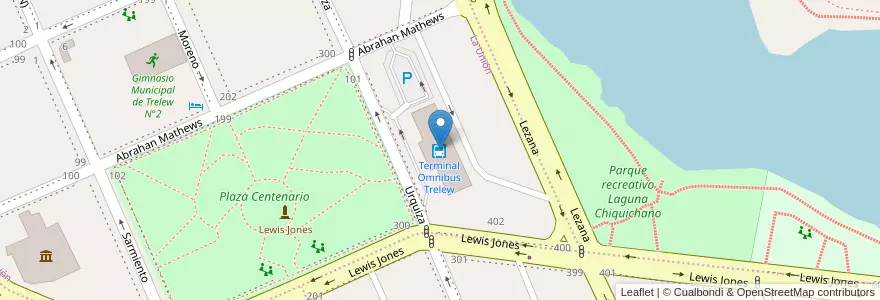 Mapa de ubicacion de Terminal Omnibus Trelew en アルゼンチン, チュブ州, Trelew, Departamento Rawson.