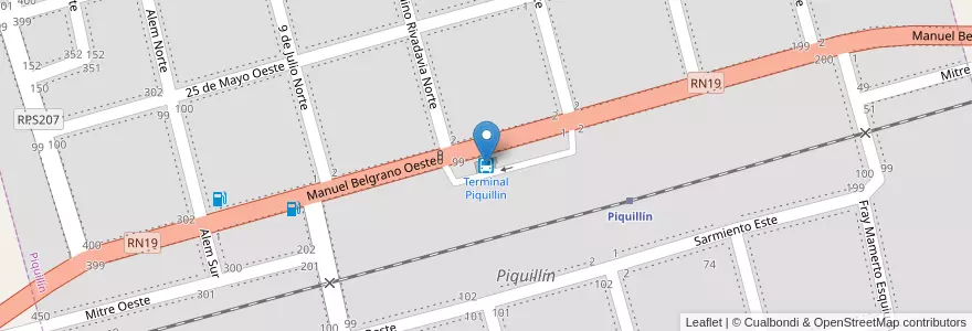 Mapa de ubicacion de Terminal Piquillin en Аргентина, Кордова, Departamento Río Primero, Pedanía Yegua Muerta, Municipio De Piquillín, Piquillín.