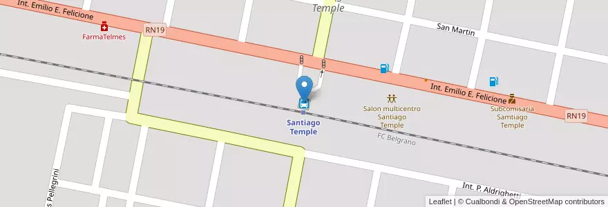 Mapa de ubicacion de Terminal Santiago Temple en アルゼンチン, コルドバ州, Departamento Río Segundo, Pedanía Oratorio De Peralta, Municipio De Santiago Temple, Santiago Temple.