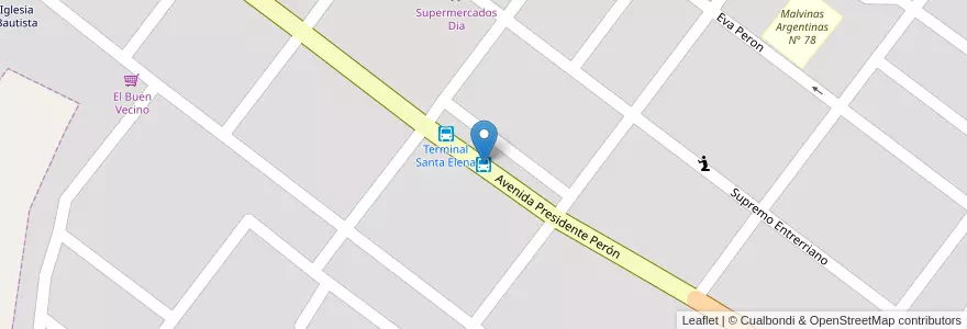 Mapa de ubicacion de Terminal Zeneiser en アルゼンチン, エントレ・リオス州, Departamento La Paz, Distrito Feliciano, Santa Elena, Santa Elena.