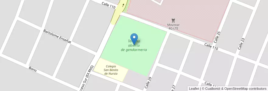 Mapa de ubicacion de Terreno abierto de gendarmeria en アルゼンチン, ブエノスアイレス州, Partido De Mercedes, Mercedes.