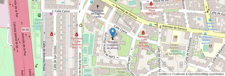 Mapa de ubicacion de Testigos Cristianos de Jehová en 스페인, Comunidad De Madrid, Comunidad De Madrid, Área Metropolitana De Madrid Y Corredor Del Henares, 마드리드.