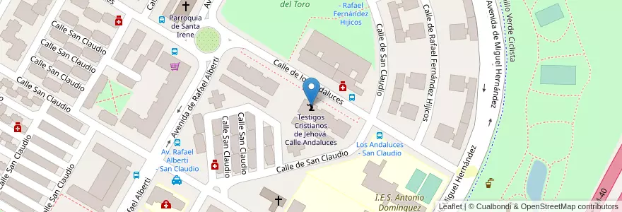 Mapa de ubicacion de Testigos Cristianos de Jehová. Calle Andaluces en スペイン, マドリード州, Comunidad De Madrid, Área Metropolitana De Madrid Y Corredor Del Henares, Madrid.