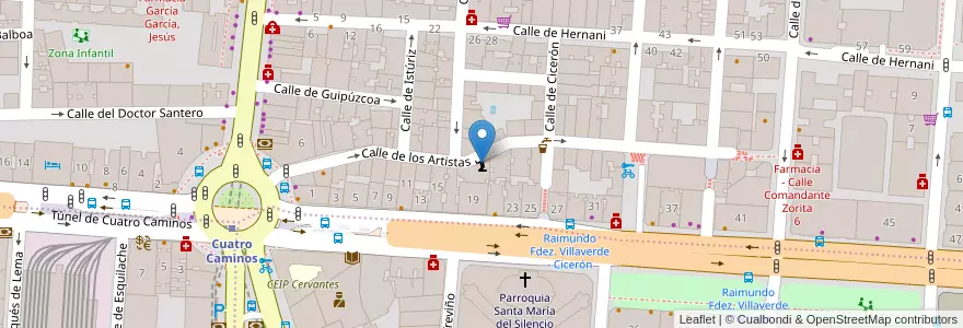 Mapa de ubicacion de Testigos Cristianos de Jehová. Calle Artistas en إسبانيا, منطقة مدريد, منطقة مدريد, Área Metropolitana De Madrid Y Corredor Del Henares, مدريد.