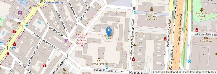 Mapa de ubicacion de Text and Line en Sepanyol, Comunidad De Madrid, Comunidad De Madrid, Área Metropolitana De Madrid Y Corredor Del Henares, Madrid.