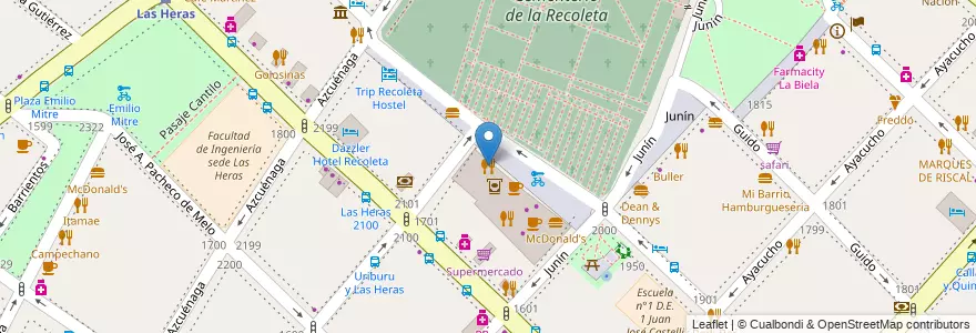 Mapa de ubicacion de TGI Friday's, Recoleta en Аргентина, Буэнос-Айрес, Comuna 2, Буэнос-Айрес.