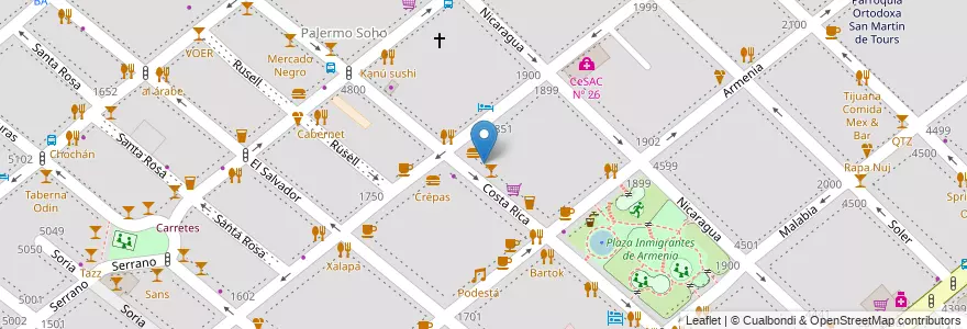 Mapa de ubicacion de The Temple Bar, Palermo en アルゼンチン, Ciudad Autónoma De Buenos Aires, ブエノスアイレス.