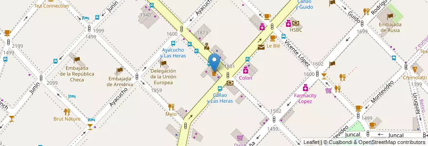 Mapa de ubicacion de The Temple Bar, Recoleta en Argentinië, Ciudad Autónoma De Buenos Aires, Comuna 2, Buenos Aires.