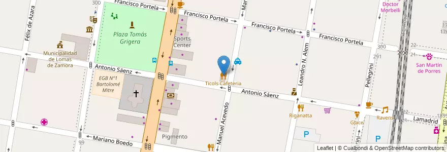 Mapa de ubicacion de Ticols Cafeteria en Argentina, Provincia Di Buenos Aires, Partido De Lomas De Zamora, Lomas De Zamora.