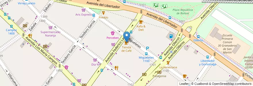 Mapa de ubicacion de Tienda de Café, Palermo en Аргентина, Буэнос-Айрес, Буэнос-Айрес, Comuna 14.