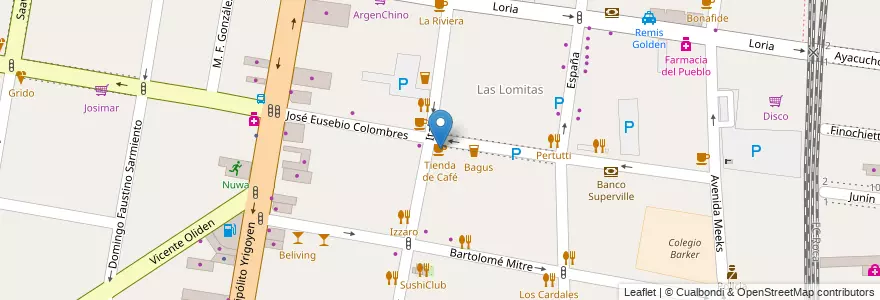 Mapa de ubicacion de Tienda de Café en 아르헨티나, 부에노스아이레스주, Partido De Lomas De Zamora, Lomas De Zamora.