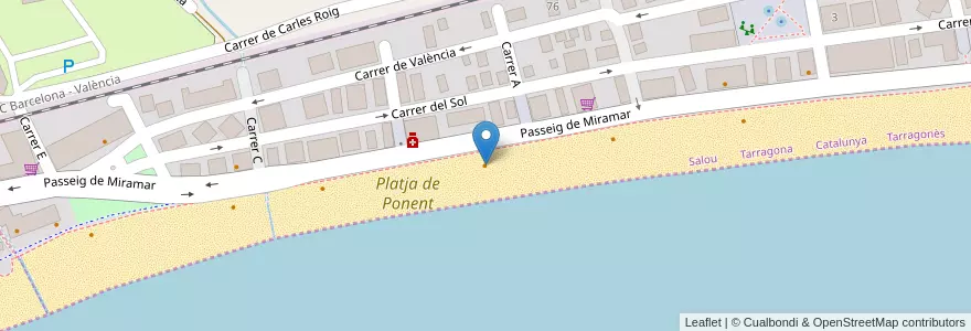 Mapa de ubicacion de Tik Tak Beach en スペイン, カタルーニャ州, Tarragona, Tarragonès, Salou.