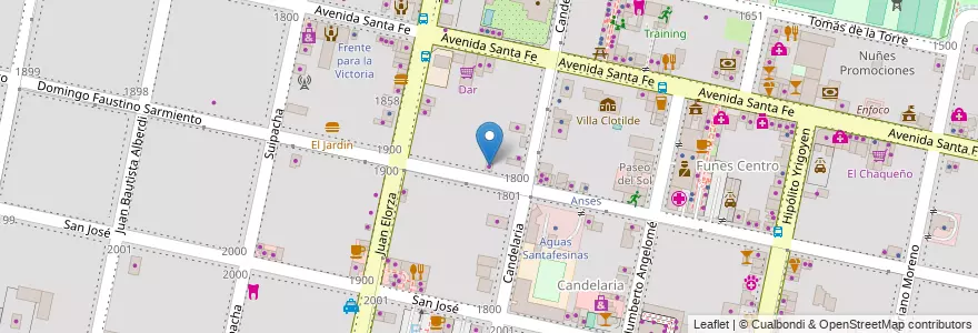 Mapa de ubicacion de Tin-Tin en آرژانتین, سانتافه, Departamento Rosario, Municipio De Funes, Funes.
