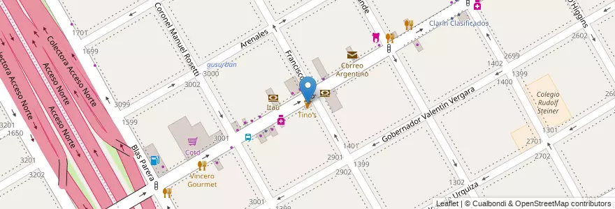 Mapa de ubicacion de Tino's en Argentina, Buenos Aires, Partido De Vicente López, Vicente López.