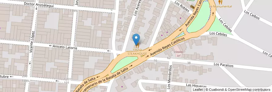 Mapa de ubicacion de Tinto Steakhouse Restaurante Parilla en アルゼンチン, サルタ州, Capital, Municipio De Salta, Salta.