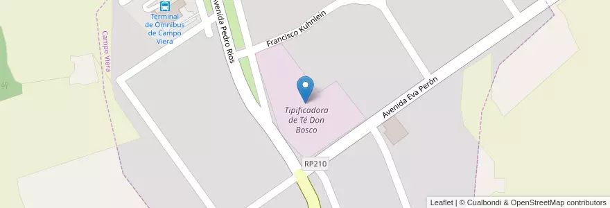 Mapa de ubicacion de Tipificadora de Té Don Bosco en Argentina, Misiones, Departamento Oberá, Municipio De Campo Viera, Campo Viera.