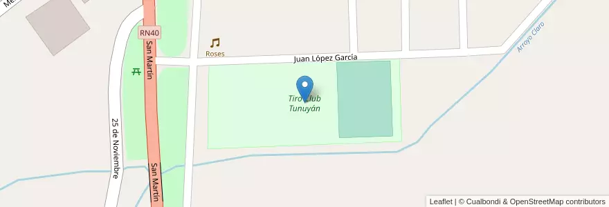 Mapa de ubicacion de Tiro Club Tunuyán en アルゼンチン, チリ, メンドーサ州, Departamento Tunuyán, Distrito Ciudad De Tunuyán.