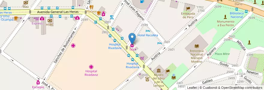 Mapa de ubicacion de TKL, Recoleta en 阿根廷, Ciudad Autónoma De Buenos Aires, Comuna 2, 布宜诺斯艾利斯.