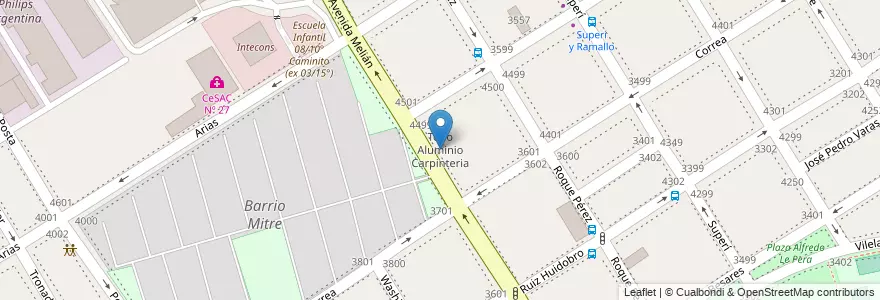 Mapa de ubicacion de Todo Aluminio Carpinteria, Saavedra en アルゼンチン, Ciudad Autónoma De Buenos Aires, Comuna 12, Partido De Vicente López, ブエノスアイレス, Vicente López.