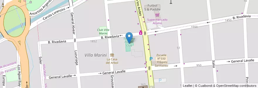 Mapa de ubicacion de Tolentina Paddle Club en Argentina, Chile, Mendoza, Godoy Cruz, Departamento Godoy Cruz, Distrito Ciudad De Godoy Cruz.