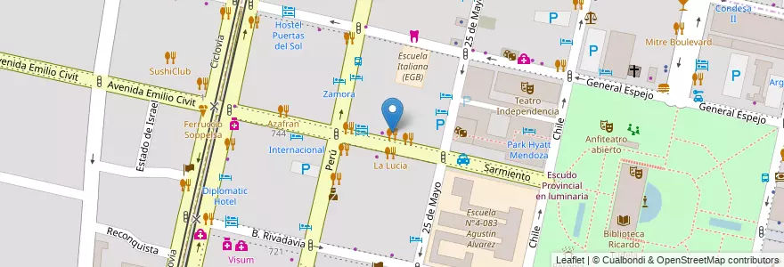 Mapa de ubicacion de Tommaso en 아르헨티나, 칠레, Mendoza, Departamento Capital, Sección 2ª Barrio Cívico, Ciudad De Mendoza.